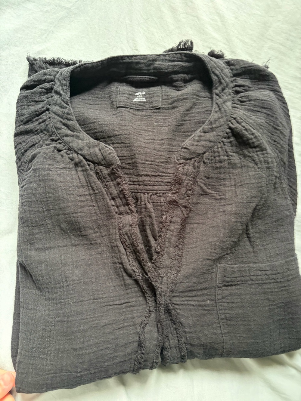 aerie Black Button-Front Gauze Shirt - Picture 6 of 6